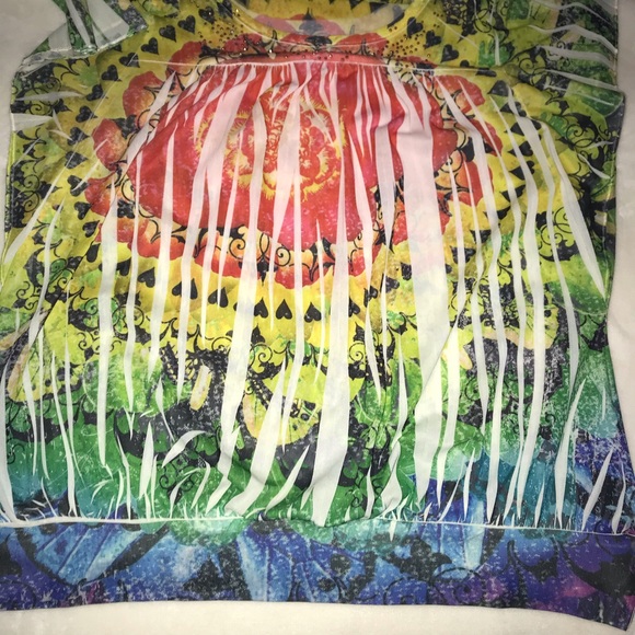 Apt 9 Sheer Floral Gold Studded Flutter Sleeve Top - Picture 6 of 7